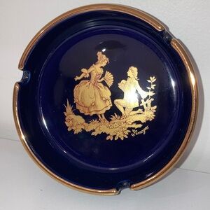 Limoges Royal Blue and Gold Decorative Ashtray Porcelain w/ 22k gold decoration